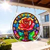(25cm)DIY Acrylic Jigsaw Puzzle Window Hanging with Hanging Chain DIY Stained Glass Decoration Round Window Puzzle Decor for DIY Craft Project (Stained Glass Red Rose)