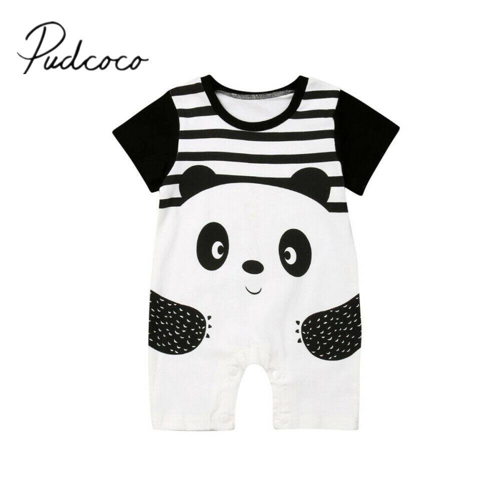 2019 Baby Summer Clothing Newborn Toddler Baby Boy Girl Cartoon Panda Print Romper Jumpsuit Short Sleeve Casual Outfit 0-3T