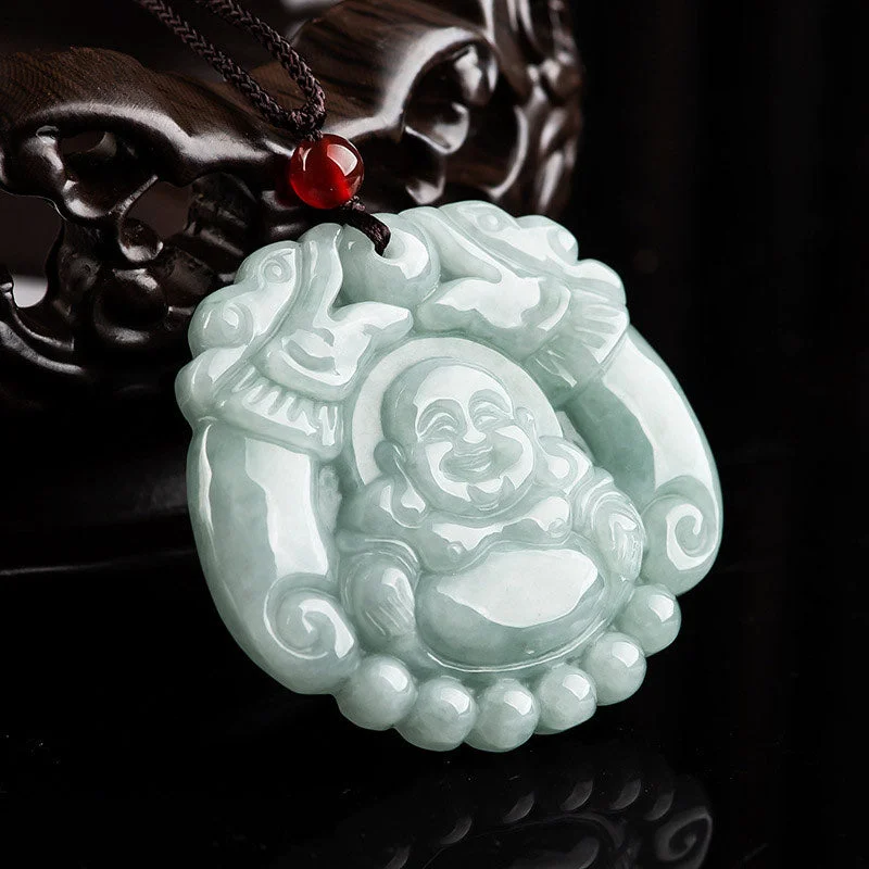 Laughing Buddha Jade Dragon Wealth Necklace String Pendant