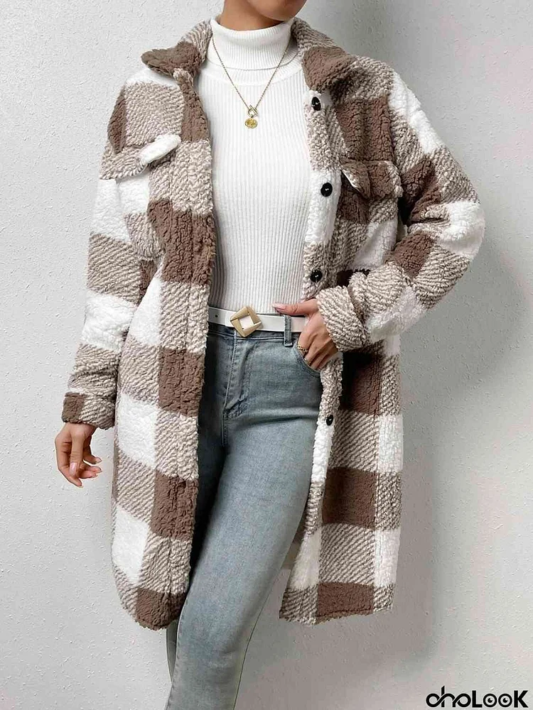 Plaid Collared Neck Button Down Coat