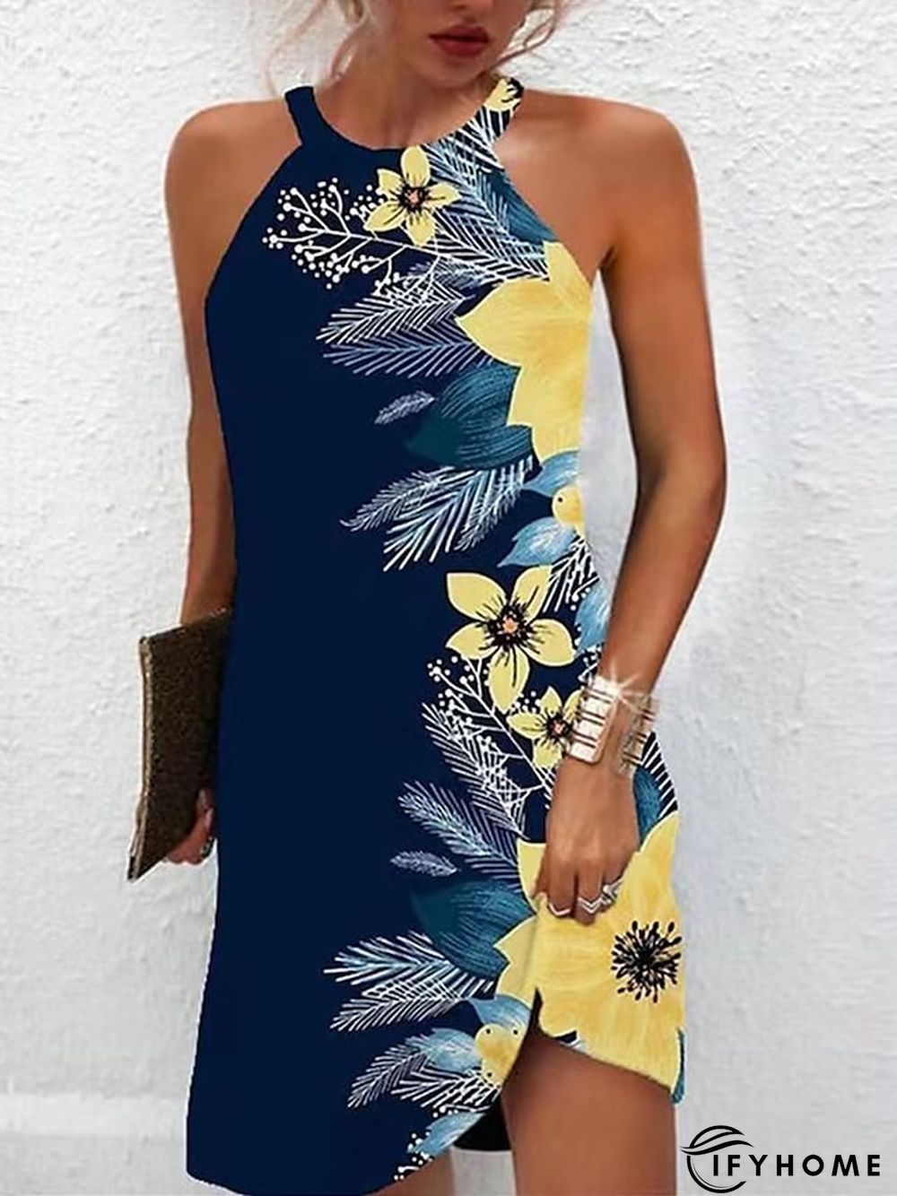 Women's Casual Dress Summer Dress Halter Neck Dress Floral Print Halter Mini Dress Active Fashion Outdoor Daily Sleeveless Regular Fit Yellow Pink Blue Spring Summer S M L XL XXL | IFYHOME