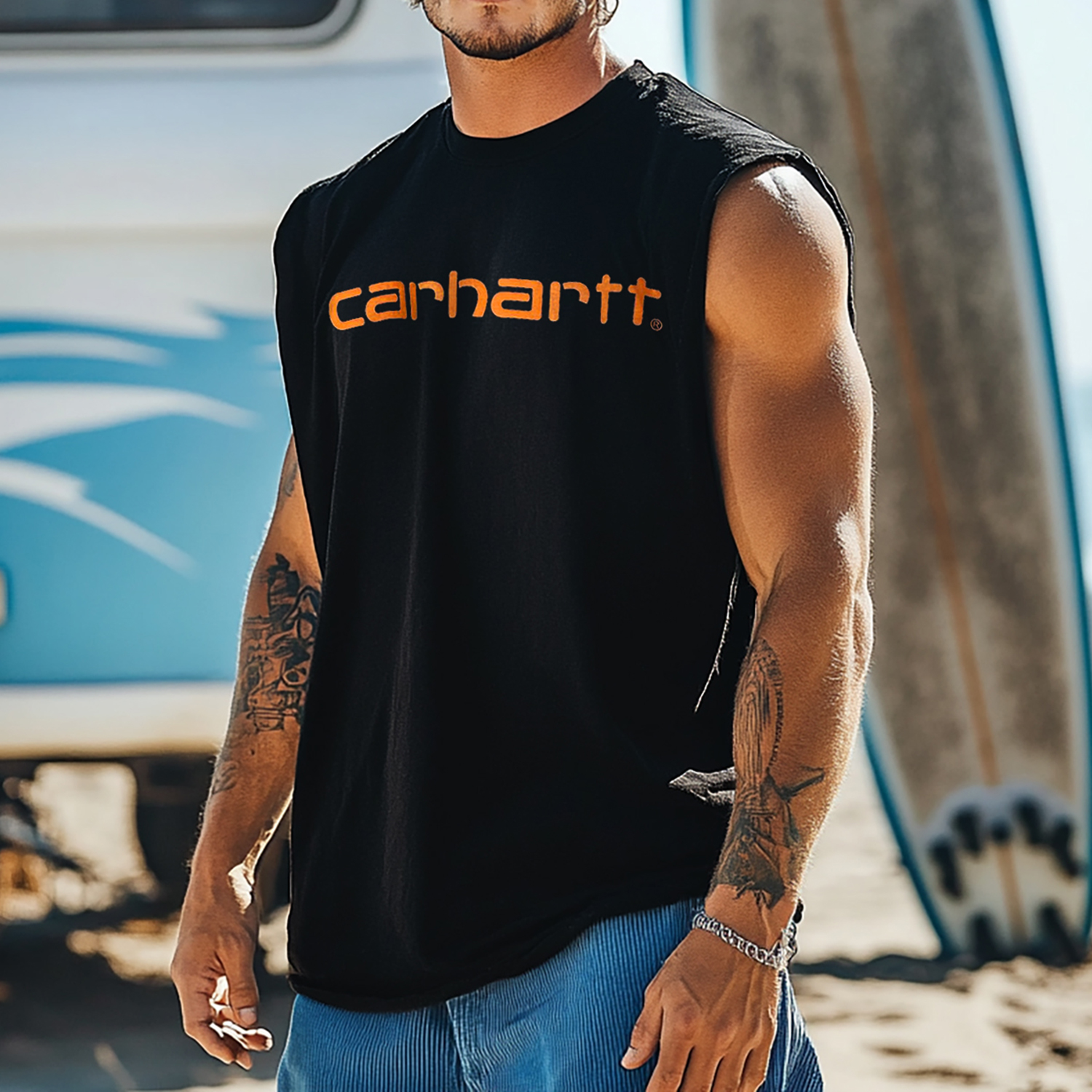Unisex Oversized Surf Print Tank Top Casual Comfort Cotton Sleeveless T-Shirt