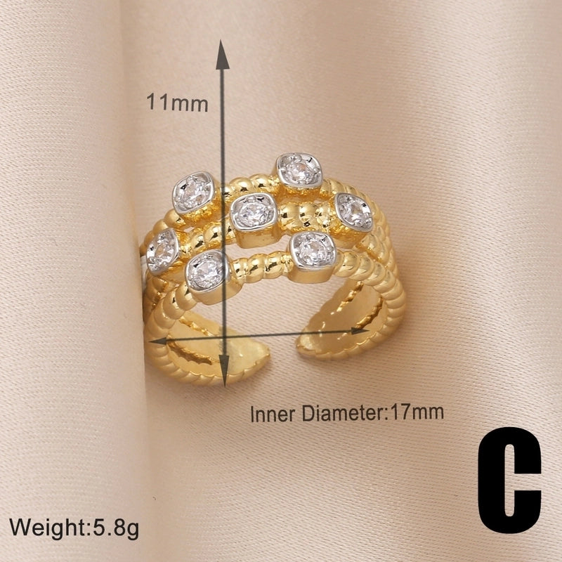 Copper Gold Plated Modern Style Minimalist Plating Inlay Irregular Zircon Open Rings