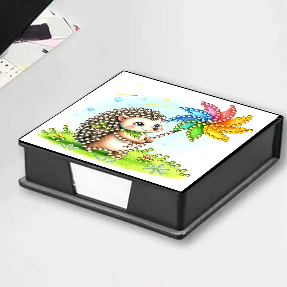 PU Hedgehog Diamond Painting Notecard Box with Papers for DIY Art Craft