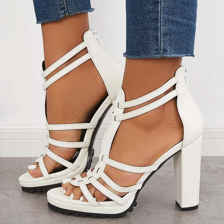 Open Toe Platform Chunky High Heels Ankle T-Strap Sandals