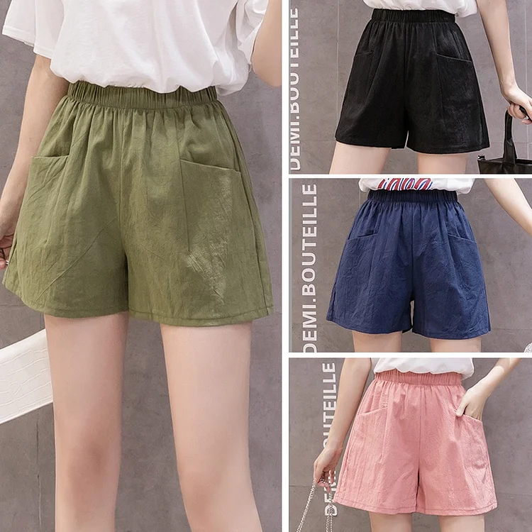 Cotton Linen Shorts Women's High Waist Linen Loose Korean Version Of Three-Point Hot Pants Plus Size Casual Thin Wide-Leg Pants