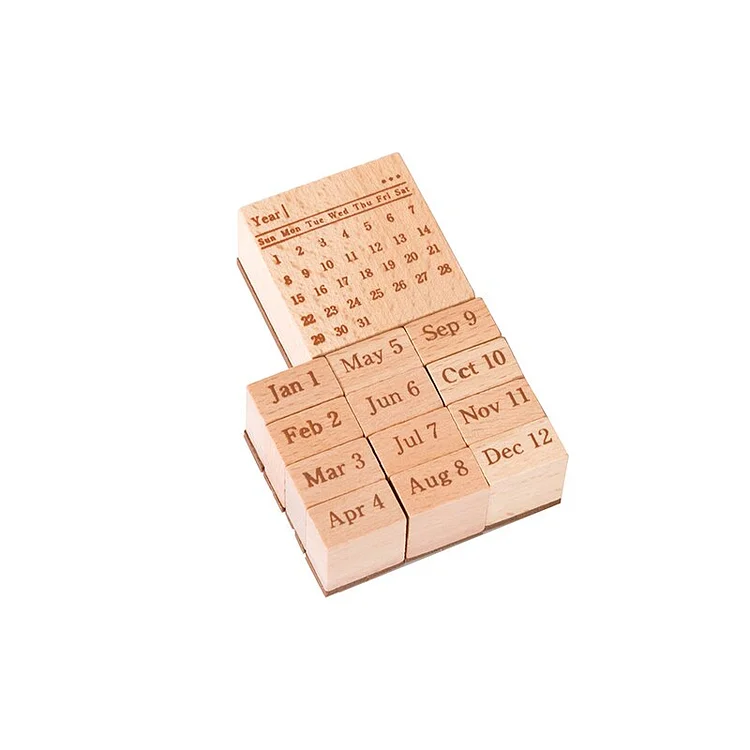 Journalsay Perpetual Calendar Wooden Stamp Set Weekly Month Timeline Plan Weather DIY Journal Material Seal