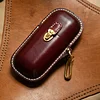 Handmade Leather Glasses Case Hard Shell Retro Men And Women Sunglasses Myopia Glasses Hook Protection Box