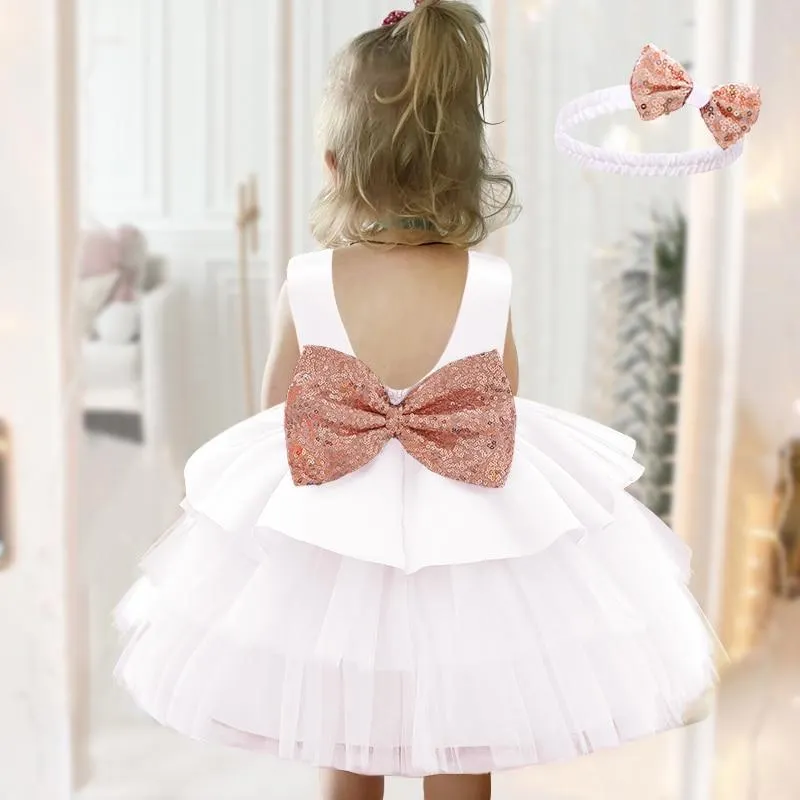 2021 Summer Toddler Baptism Dress Evening 1st Birthday Dress For Baby Girl Clothes Bow Princess Dresses Party Lace Cake Dress