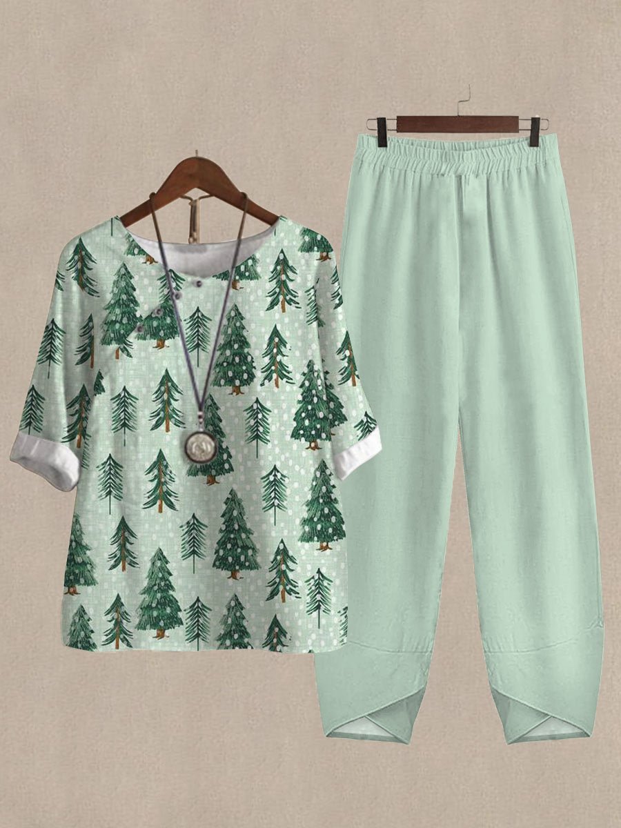Christmas Tree Print Casual Two Piece Suits