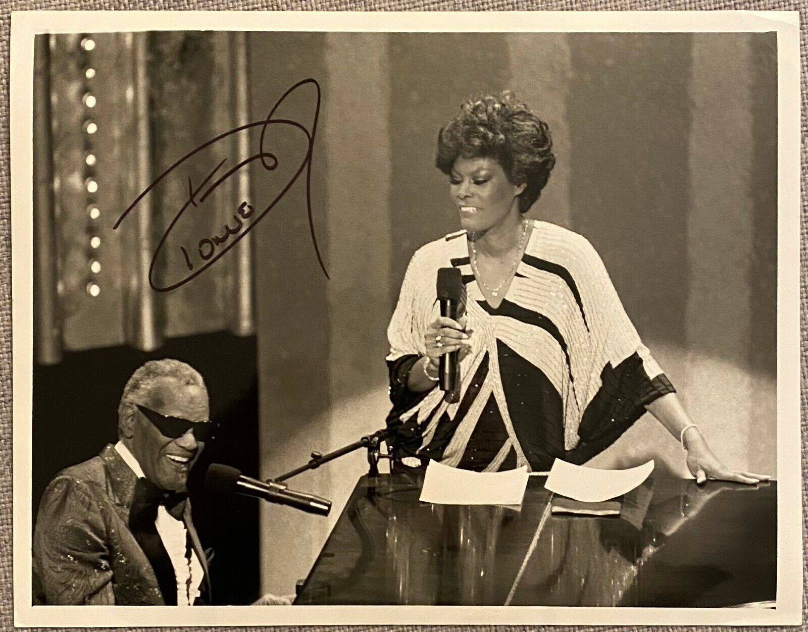 Dionne Warwick Signed IP RARE B&W Promo Press Photo Poster painting - Ray Charles, Authentic