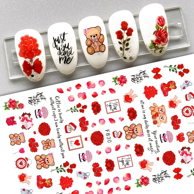 1PC Valentine's Day 3D Nail Stickers Heart Love Self-Adhesive Slider Letters Nail Art Decorations Decals Manicure Accessories-Nail Inspo