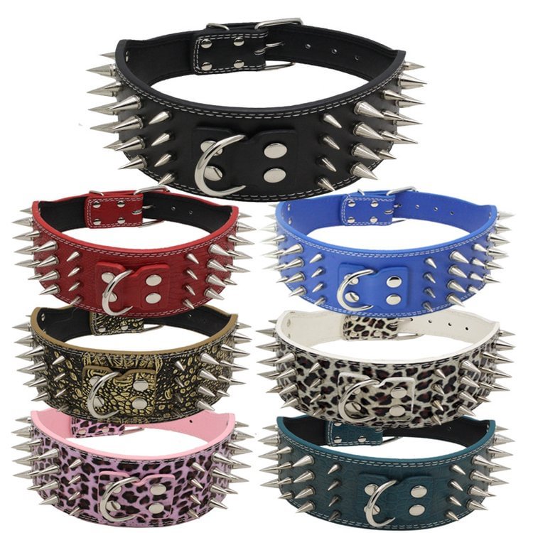 3 Inch Wide Spikes Studded Leather Pet Dog Collar For Large Breeds Pitbull Doberman