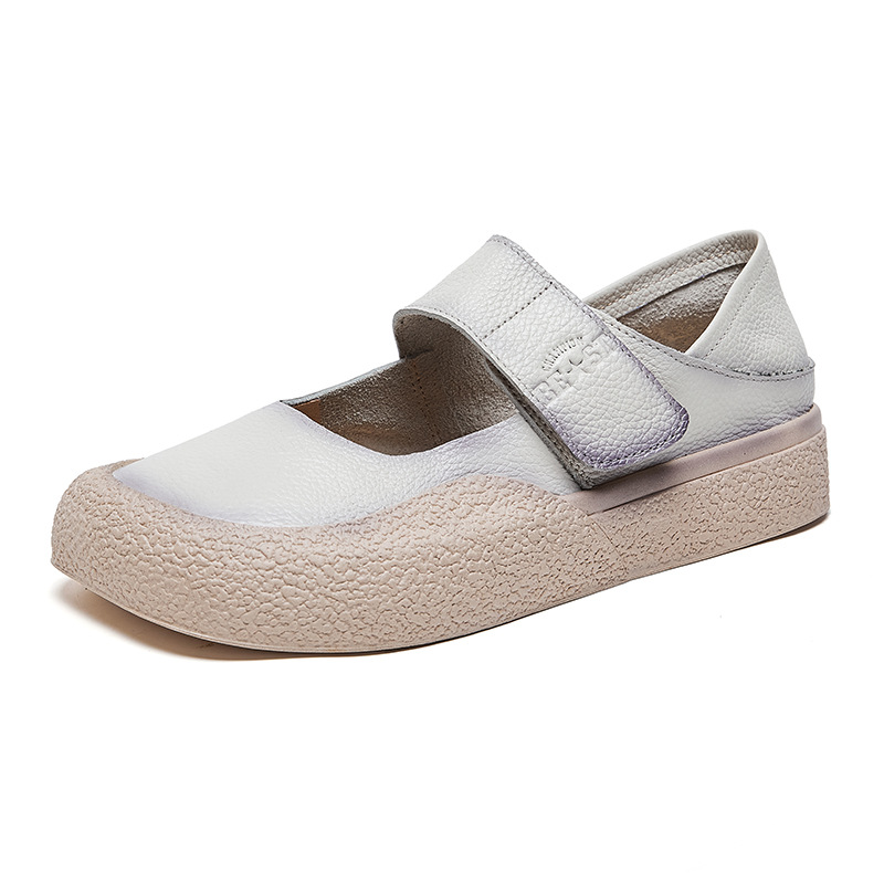 Women Handmade Retro Shoes Autumn Shallow Mouth Flats Non-slip Comfortable Solid Colour Thick Bottom Loafers Chaussures Femmes