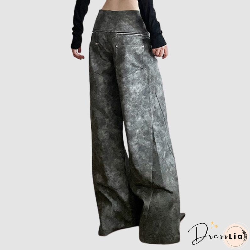 Sfumato Pattern Design Suede Wide Leg Pants