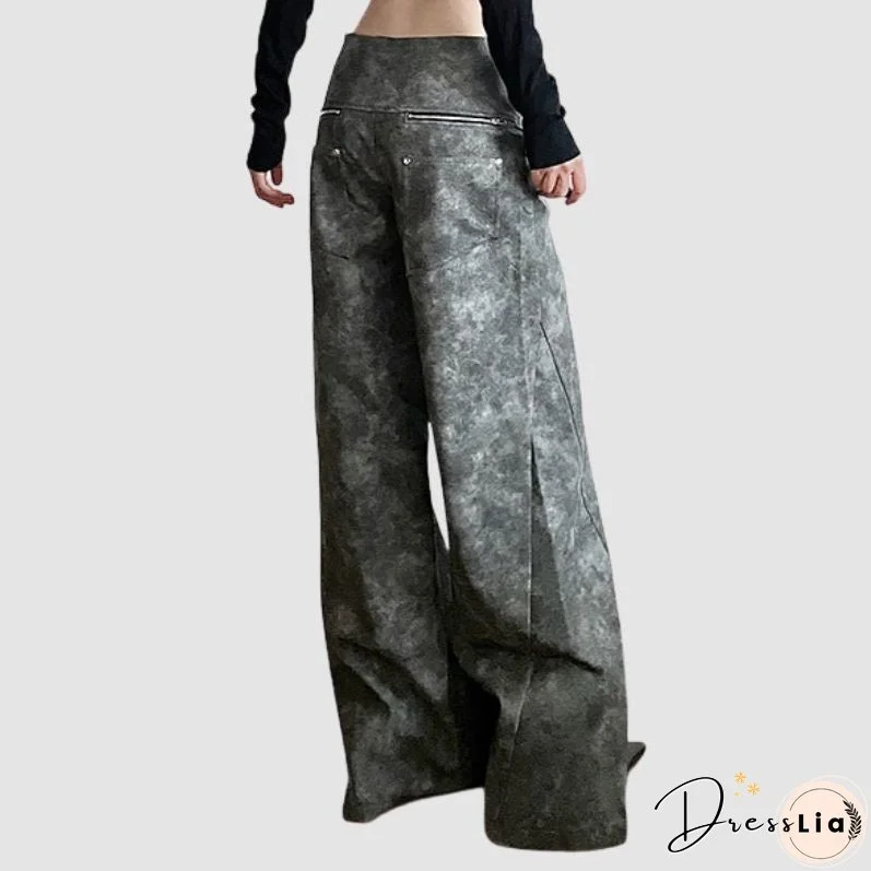 Sfumato Pattern Design Suede Wide Leg Pants