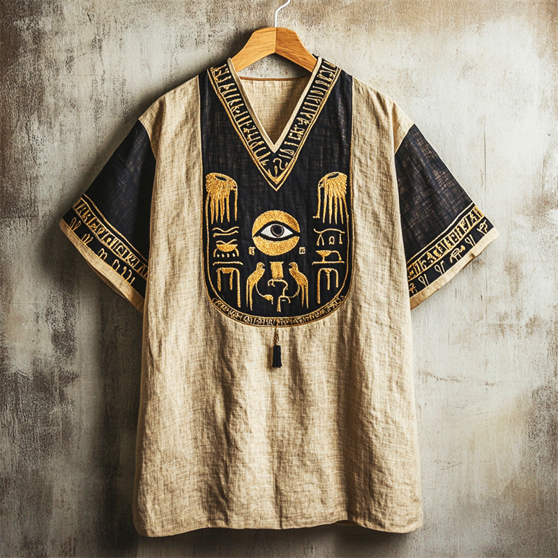 Ancient Egyptian Eye Of Horus Embroidered Linen Shirt