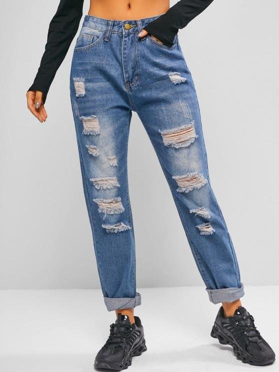 High Waisted Distressed Tapered Jeans