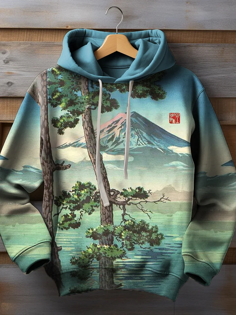 Men's landscape print casual sweatshirt hot sale