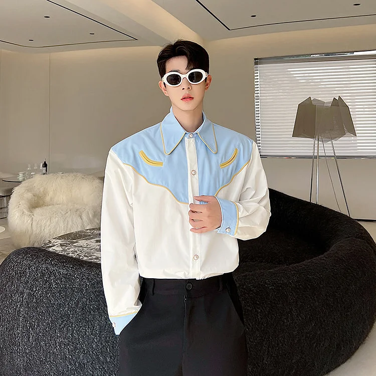 Dawfashion Techwear Streetwear-Korean Version Personality Niche High-end Sense Contrast Paneled Casual Long-sleeved Shirts-Streetfashion-Darkwear-Techwear