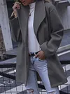 Simple Solid Color Lapel Collar Buttoned Loose Casual Woolen Outerwear