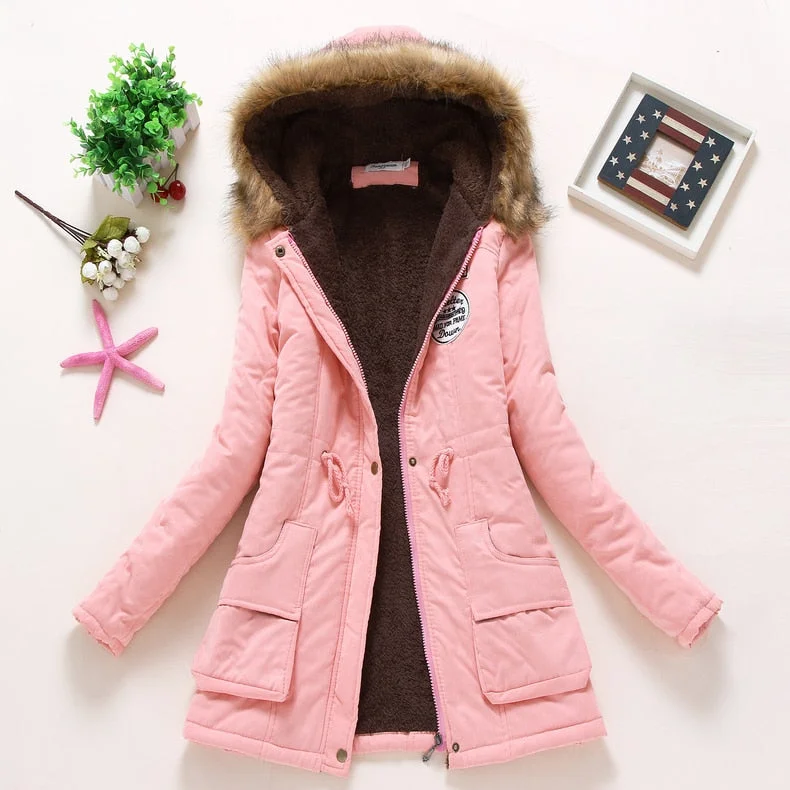 FTLZZ New Autumn Winter Women Jacket Cotton Padded Casual Slim Coat Emboridery Hooded Parkas Plus Size 3xl Wadded Overcoat