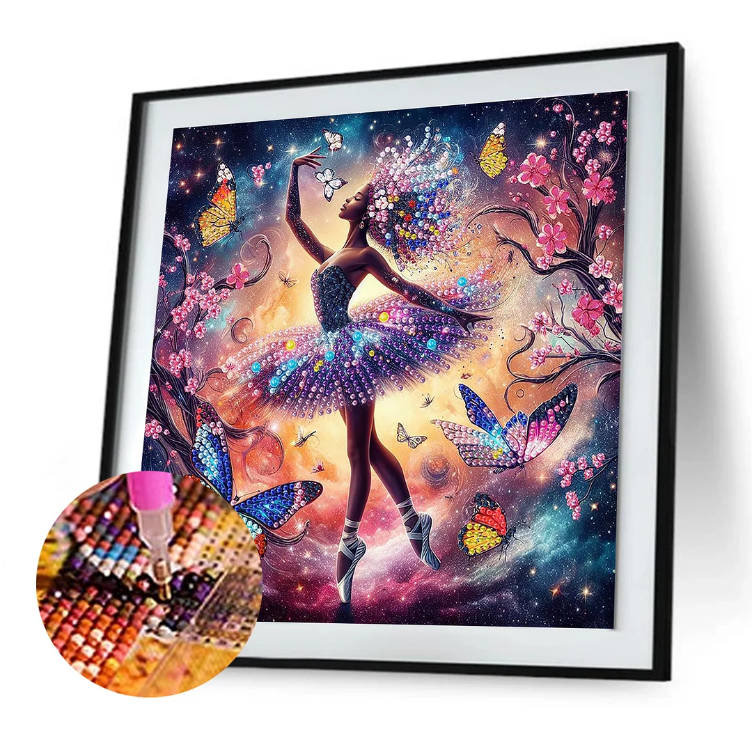 Diamond Painting - Partial Special Shaped Drill - Butterfly Dance Girl(Canvas|30x30cm)