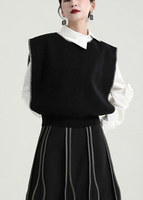 VCSHOES Black O-Neck Knit Beach Vest Spring