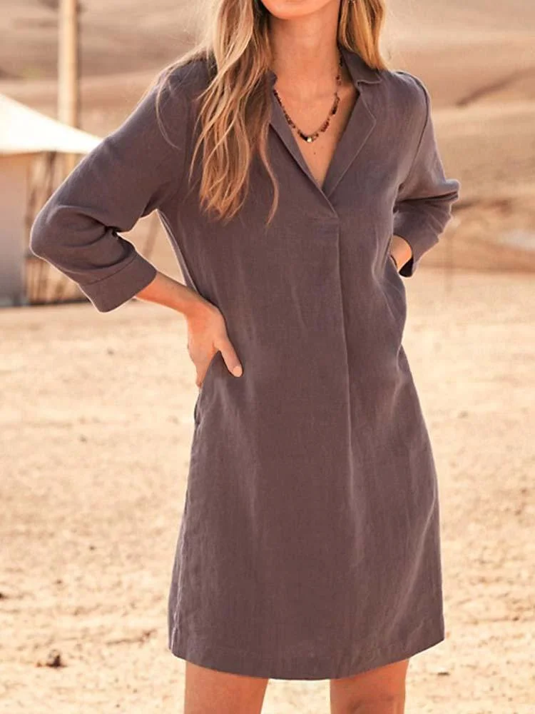 Retro Casual Linen Mini Dress