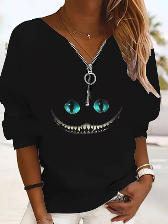 Women's Sweatshirt Pullover Active Streetwear Black White Yellow Floral Sports V Neck Long Sleeve | IFYHOME