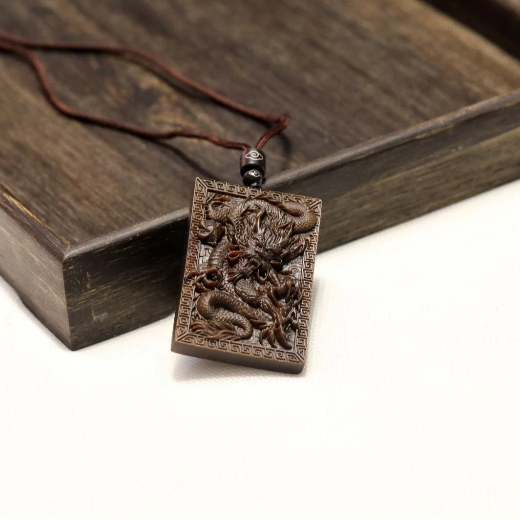 Fusen Red Clay Agarwood Sinking Grade Finely Carved Dragon Amulet Pendant Necklace