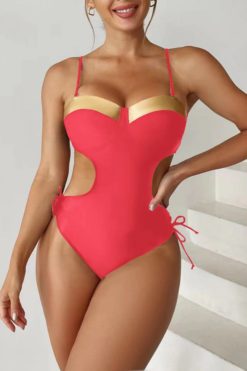 Sexy Solid Hollowed Out Patchwork Frenulum Backless Swimwears (With Paddings)