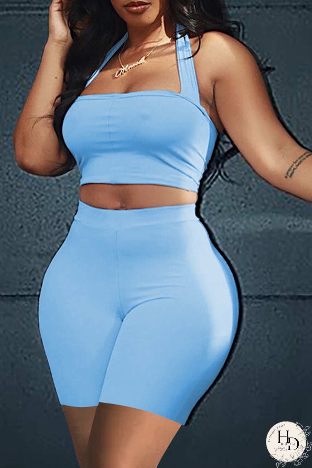 Rose Red Casual Solid Patchwork Halter Sleeveless Two Pieces