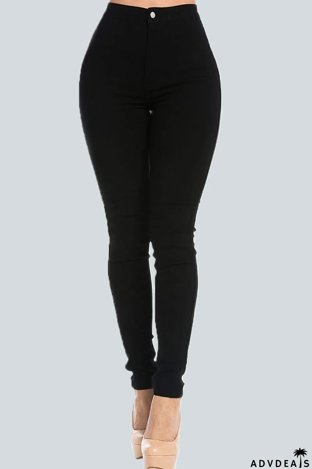 Light Blue Street Solid Buttons High Waist Regular Denim