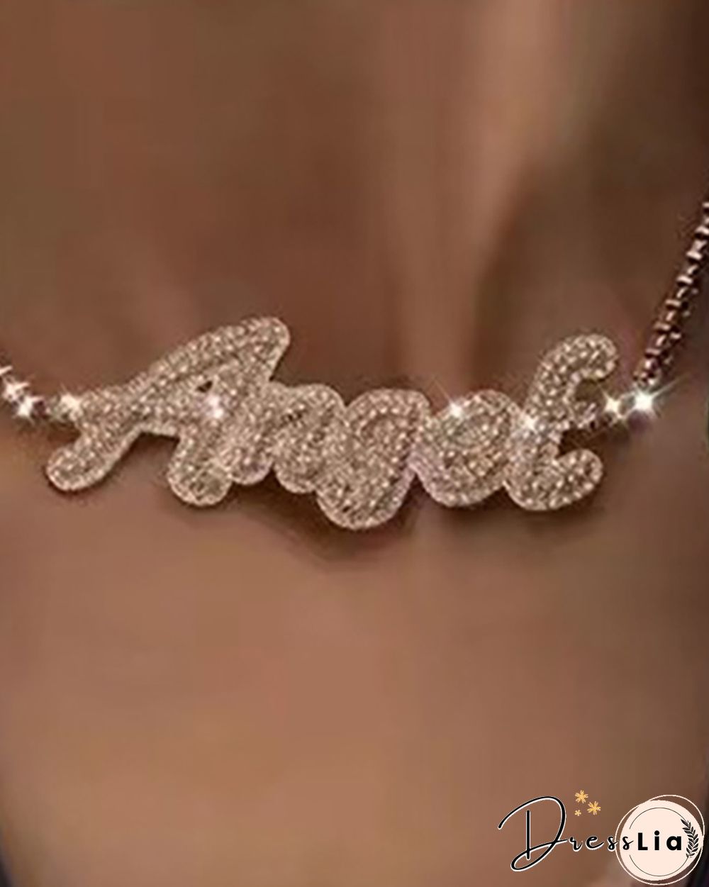 1PCS Letter Shaped Allover Studded Choker Necklace