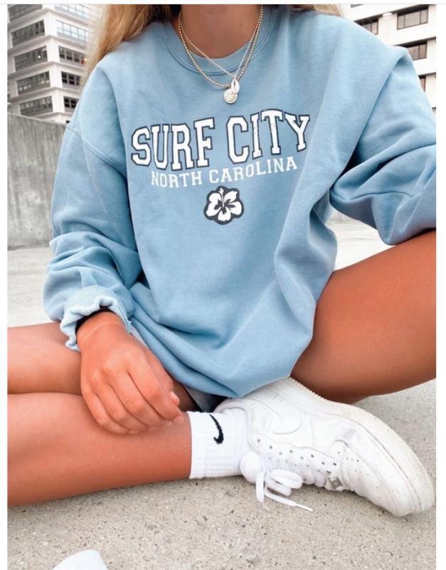 Ladies Surf City Printed Crew Neck Sweatshirt - vzzhome