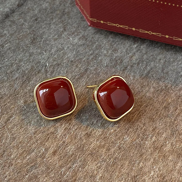 Anchor Red Geometric Stud Earrings