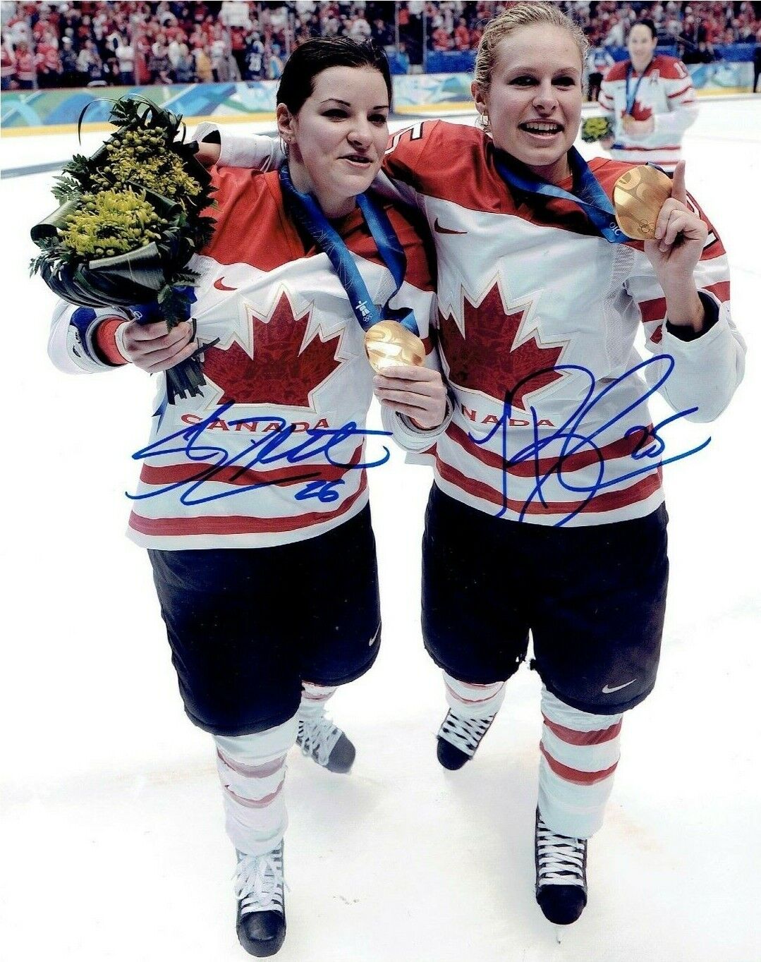 TESSA BONHOMME & SARAH VAILLANCOURT SIGNED TEAM CANADA GOLD MEDAL 8x10 Photo Poster painting