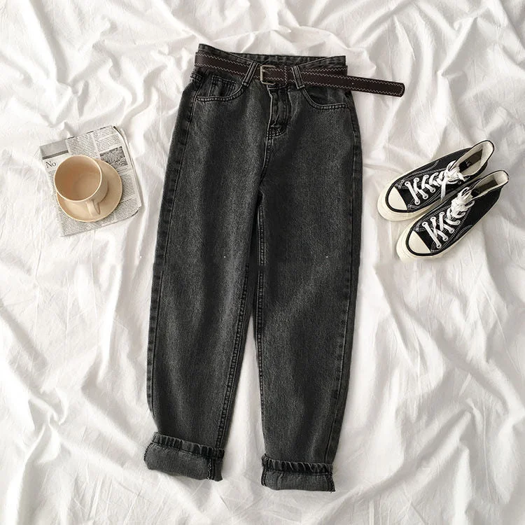 4 Colors Harem Jeans Women Korean Style Slim Vintage Washed Hipster High Waist College Ulzzang Street All-match Chic Female Fall