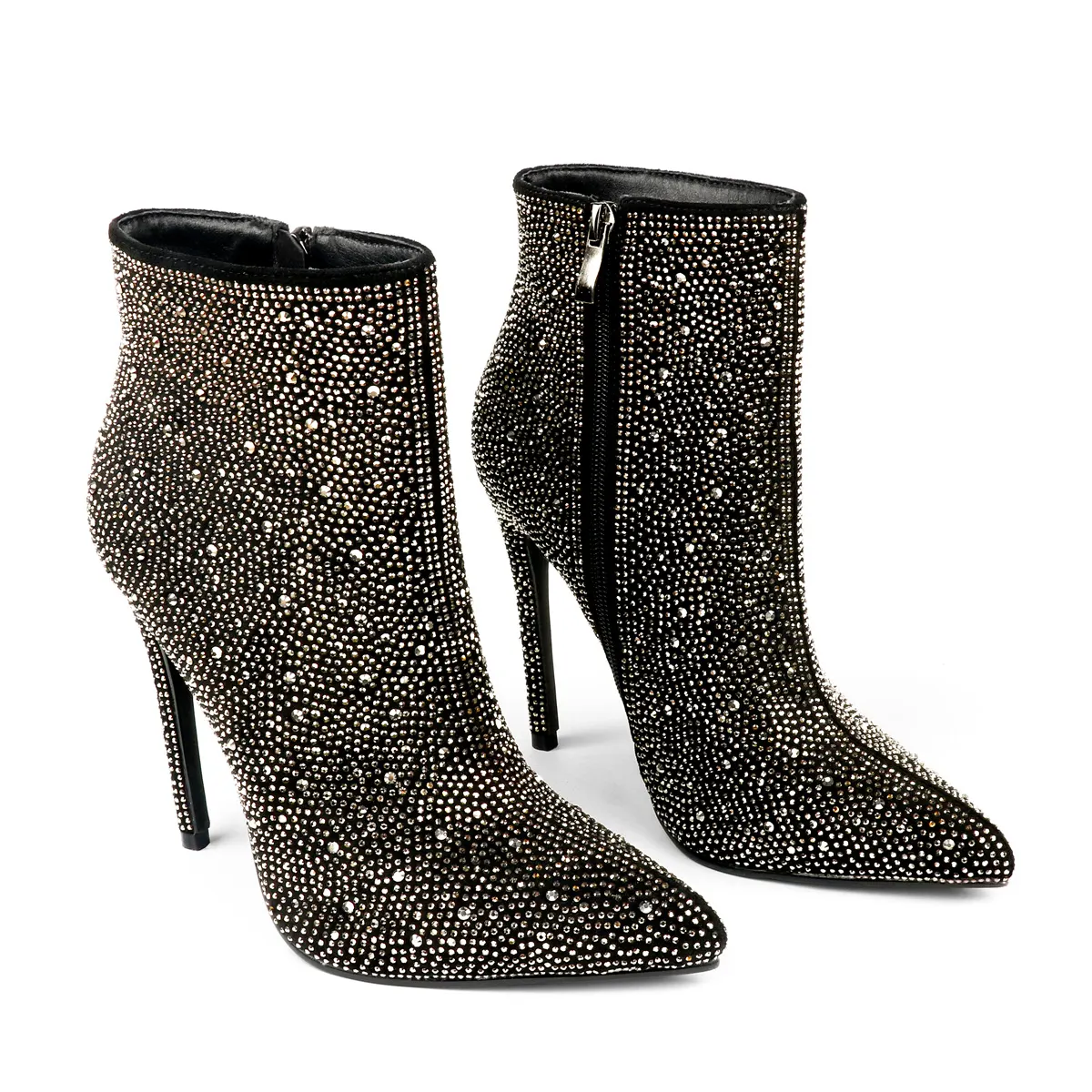 100mm/120mm Women's Rhinestone Ankle Boots with Closed Pointed Toe  Stilettos Autumn  Warm Dress Booties -vocosishoes