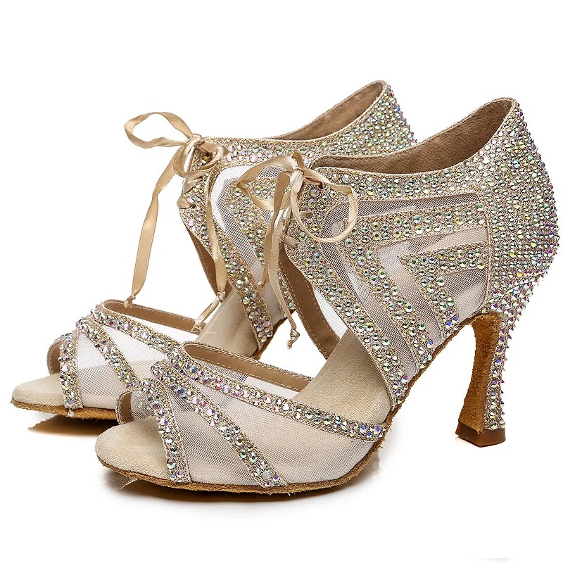 VCshoes Salsa Dance Shoes Woman Dance Shoes Latin Black Woman Sandals Women Pump Shoes Rhinestone
