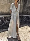 False Two Split-Front Half Sleeves Maxi Dresses