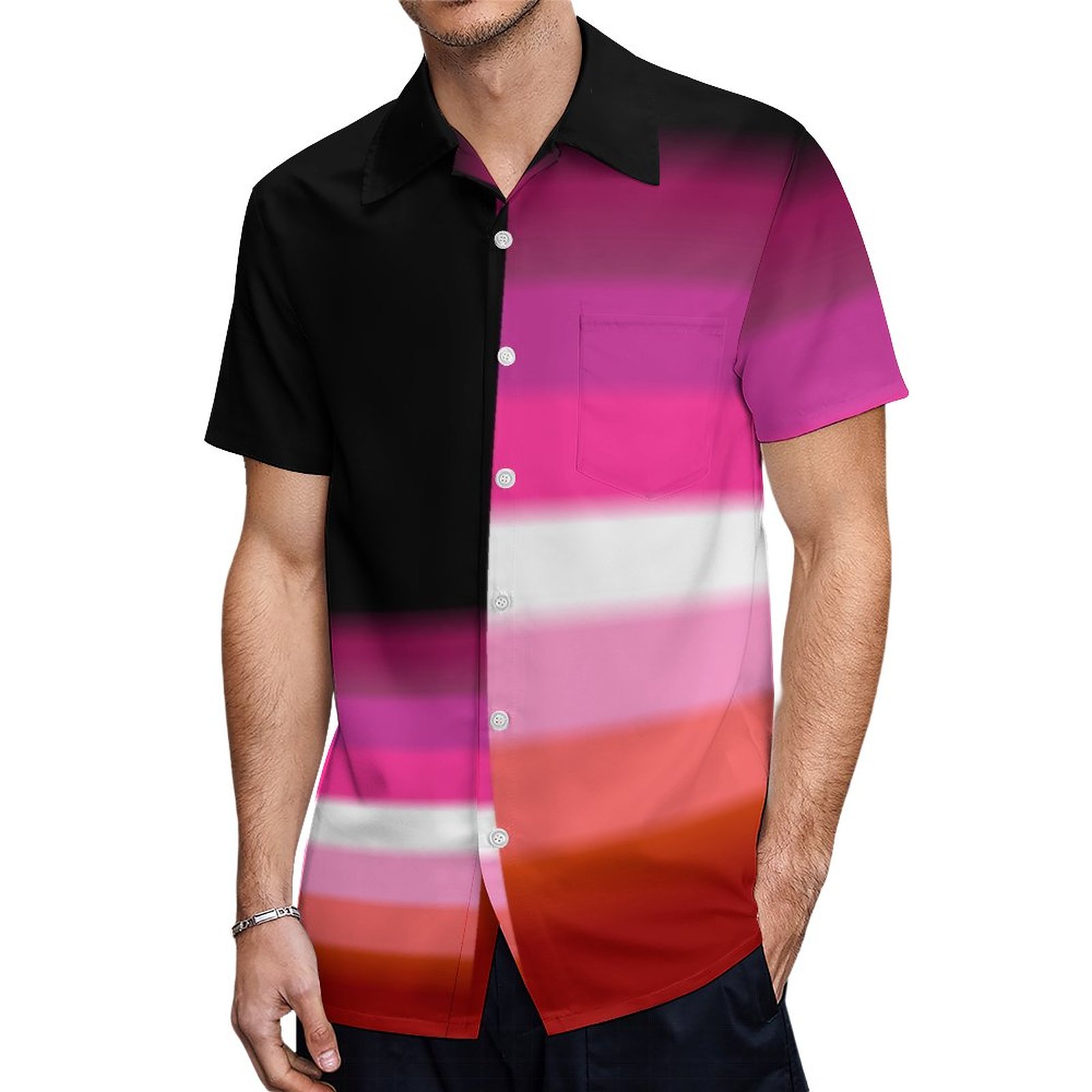 Asymmetric Lesbian Lipstick Pride Flag Hawaiian Shirt Mens Button Down Plus Size Tropical Hawaii Beach Shirts