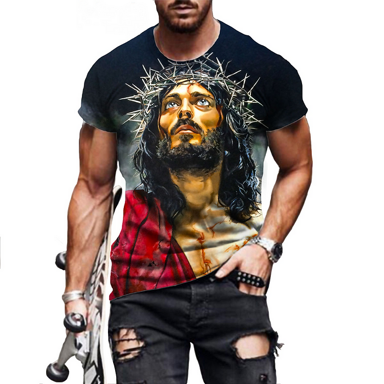 Jesus Printed Men's Casual Short Sleeve T-shirt at Hiphopee