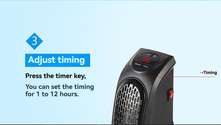 Likron Watches Compact Plug-in Wall Heater with Digital Timer Adjustable Speed Portable Mini Electric Fan Warmer for Small...