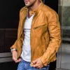 Fashionable Stand Collar Motorcycle Men's PU Leather Jacket