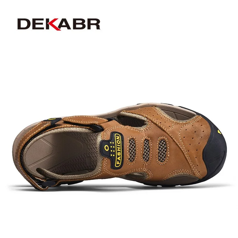 DEKABR Men's Soft Beach Shoes Summer Men Outdoor  Genuine Leather Sandals Walking Breathable Slippers Lightweight Outside Shoes