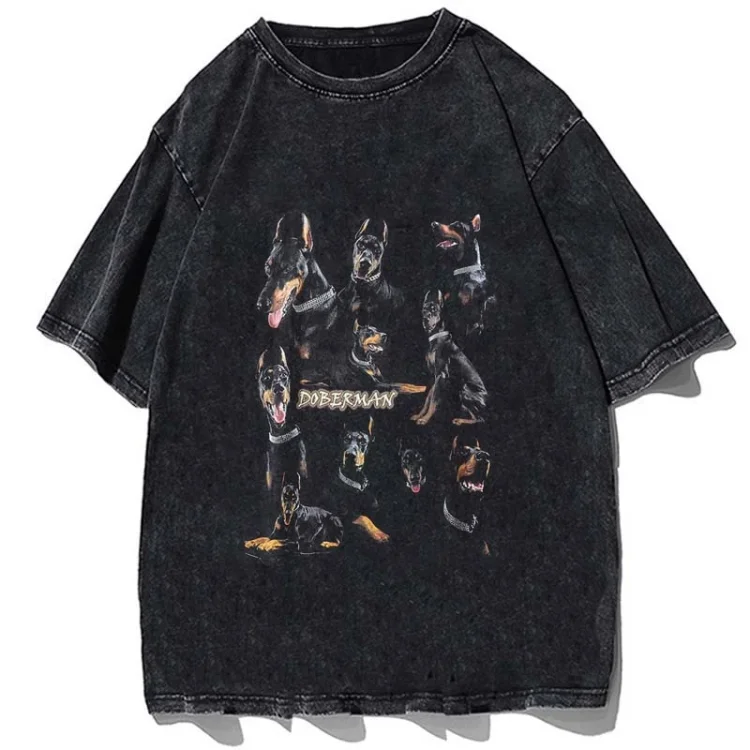 Oversize Washth Graphic T Shirts Hip Hop Vintage Doberman Dog Print T-shirts at Hiphopee
