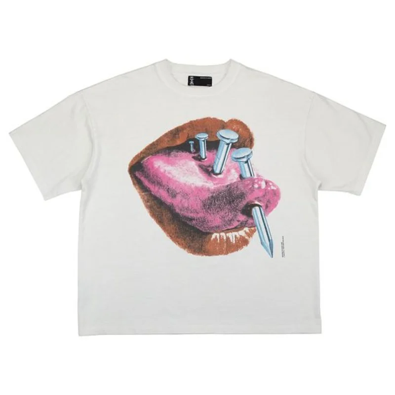 Aonga Y2K Harajuku New T-shirt Graphic Printing Oversized Cotton Top Men And Women Gothic Big Mouth Pattern Street Casual T-Shirt Tide aonga