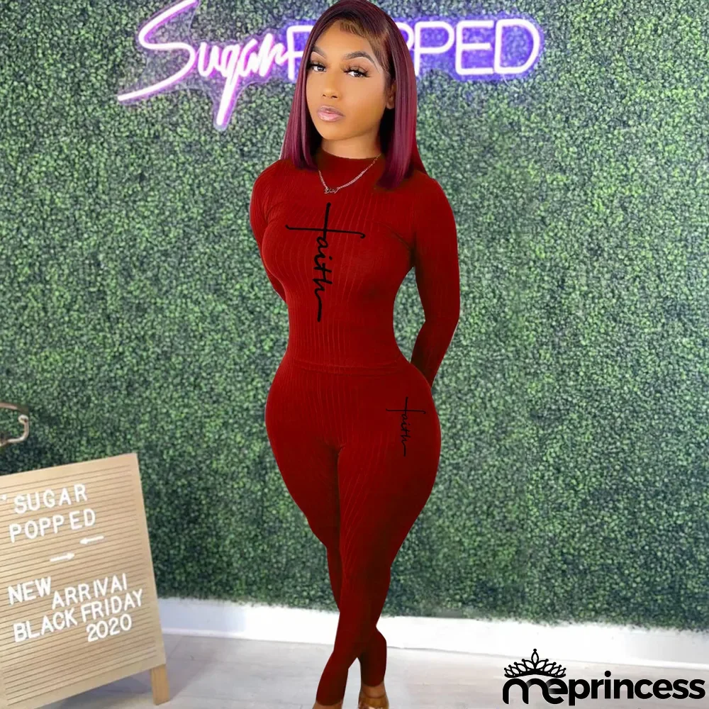 Solid Color Printed Tight-fitting Pit Strip Two-piece Set